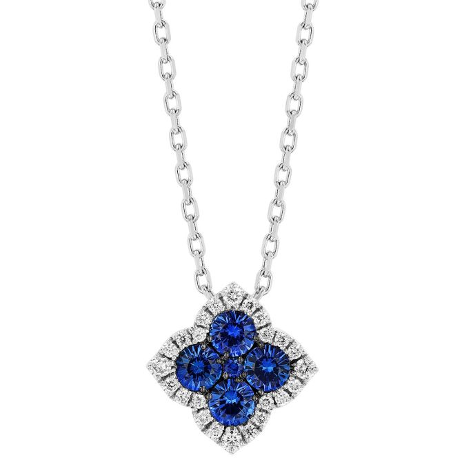 Frederic Sage Fleur D'Amour Sapphire Quatrefoil Necklace in White Gold, 18"