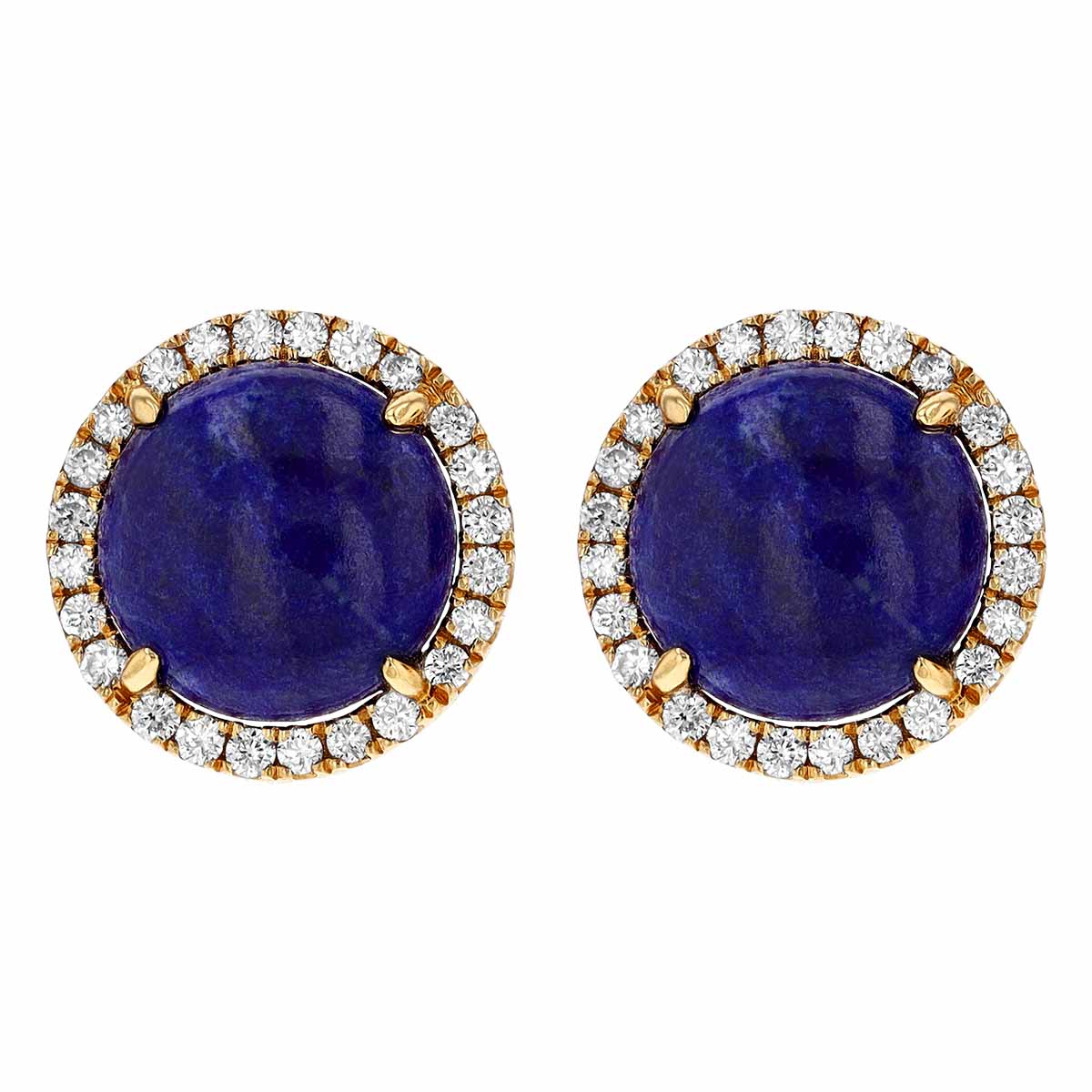 Frederic Sage Lapis Lazuli Cabochon & Diamond Halo Stud Earrings in Yellow Gold