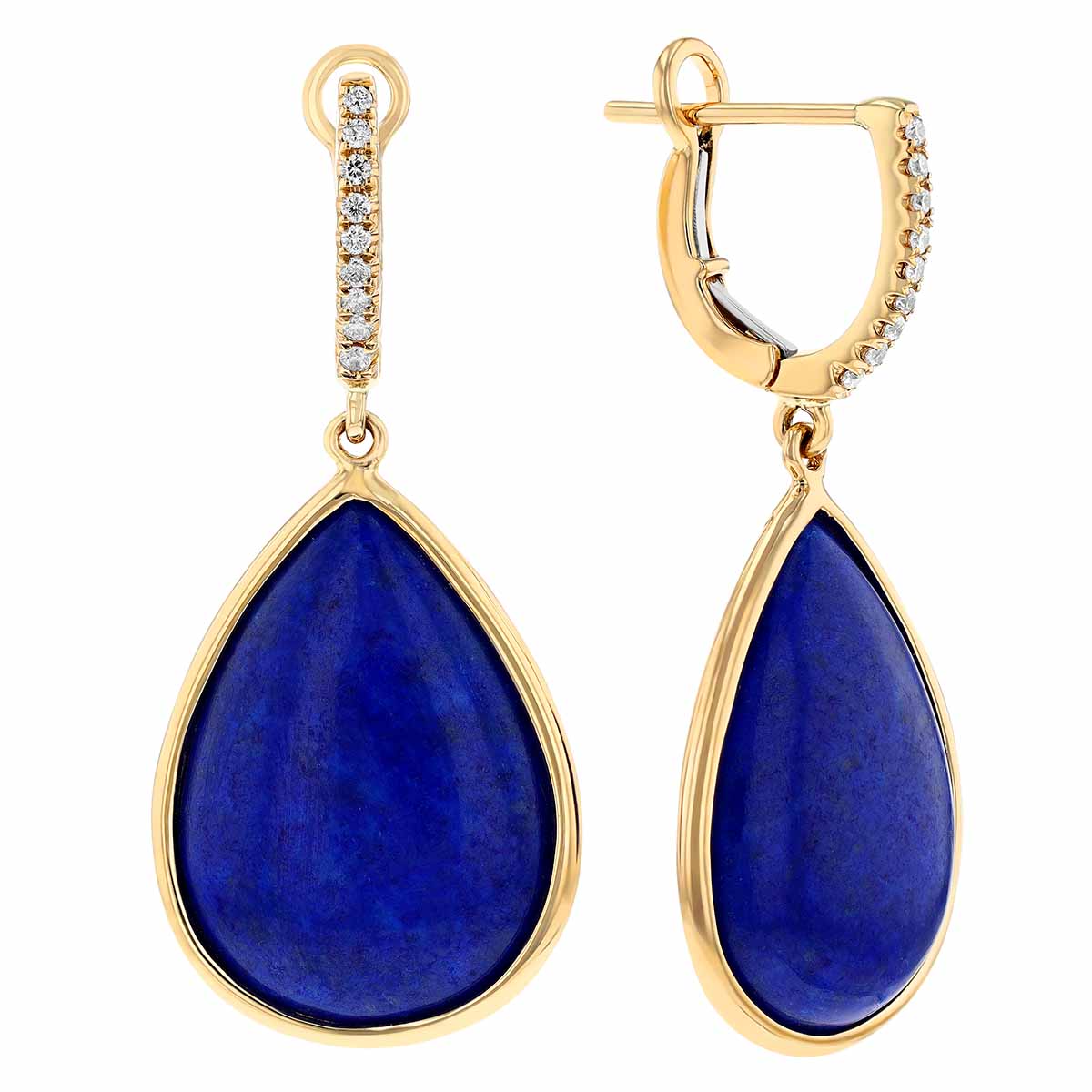 Frederic Sage Lapis Lazuli Pear Shaped Dangle Earrings with Diamonds in Yellow  Gold