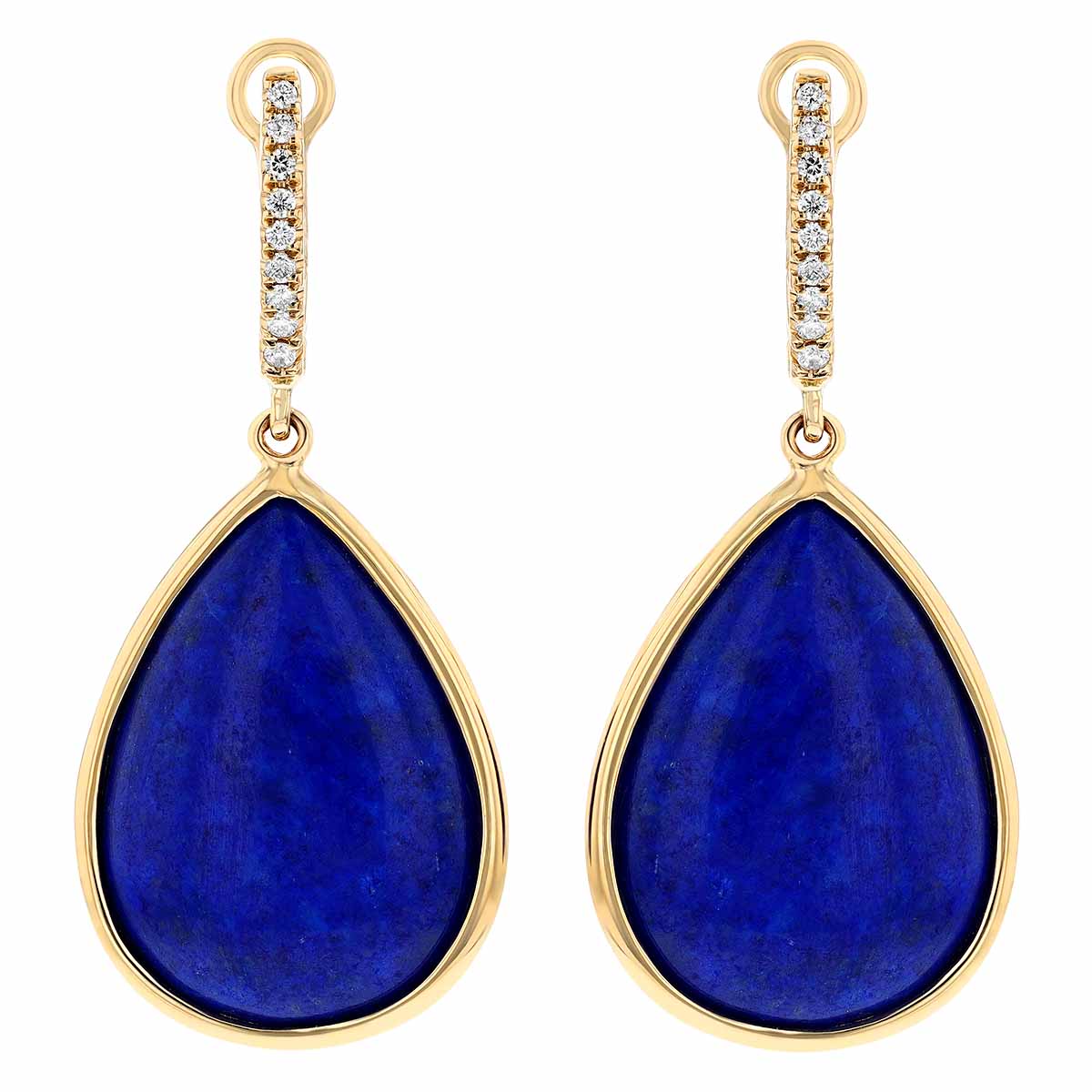 Frederic Sage Lapis Lazuli Pear Shaped Dangle Earrings with Diamonds in Yellow  Gold