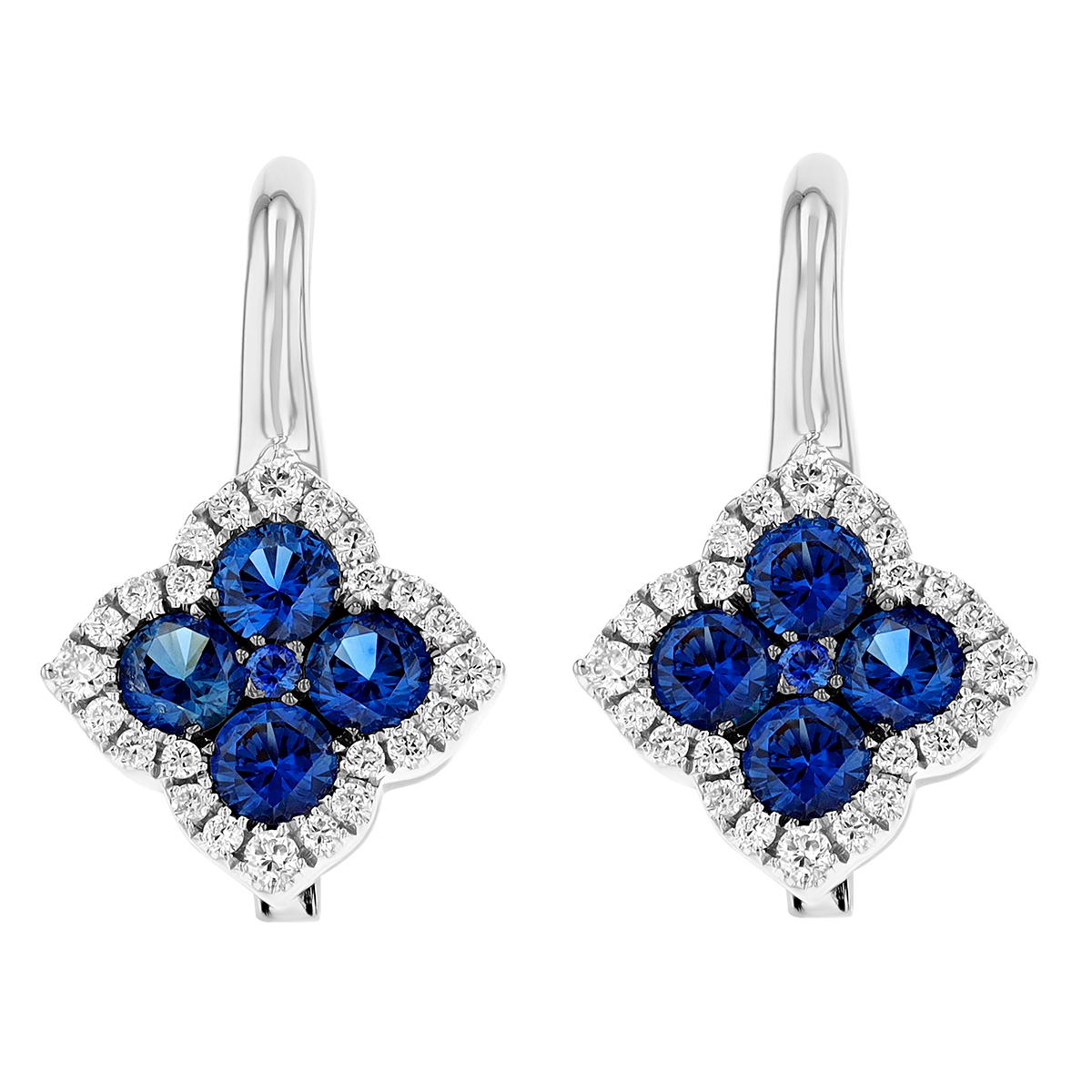 Frederic Sage Sapphire & Diamond Halo 4 Petal Dangle Earrings in White Gold
