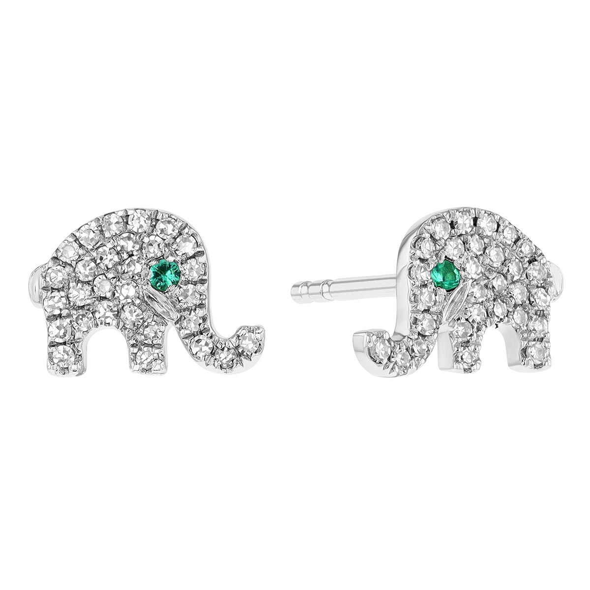 Diamond Pave Emerald Elephant Stud Earrings in White Gold Borsheims