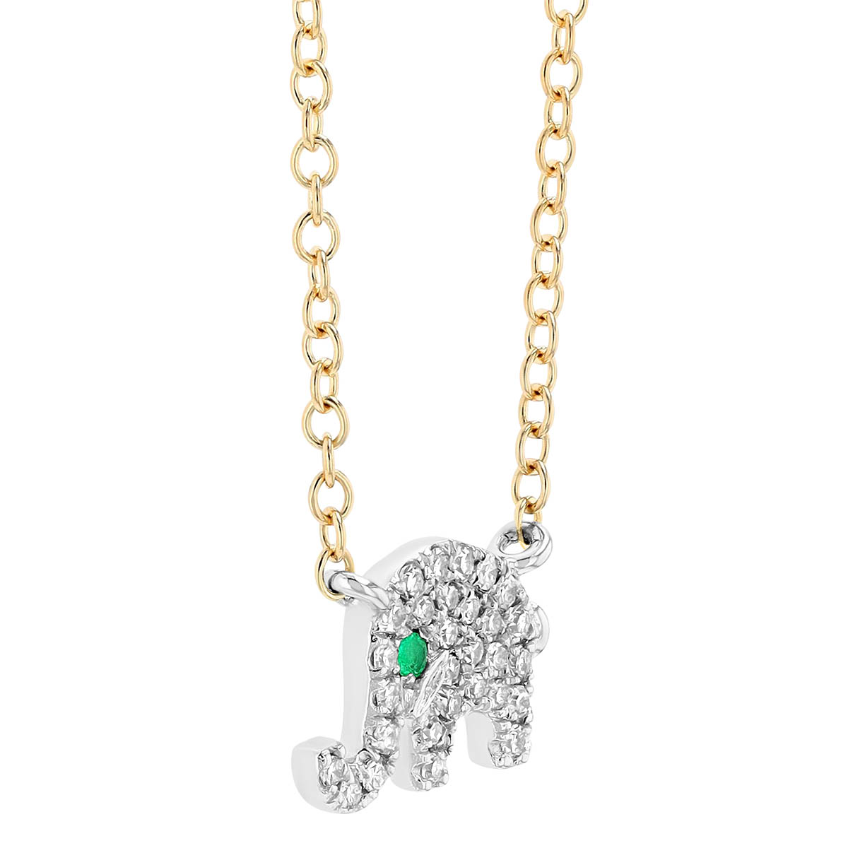 Diamond Pavé & Emerald Elephant Pendant in White & Yellow Gold, 18