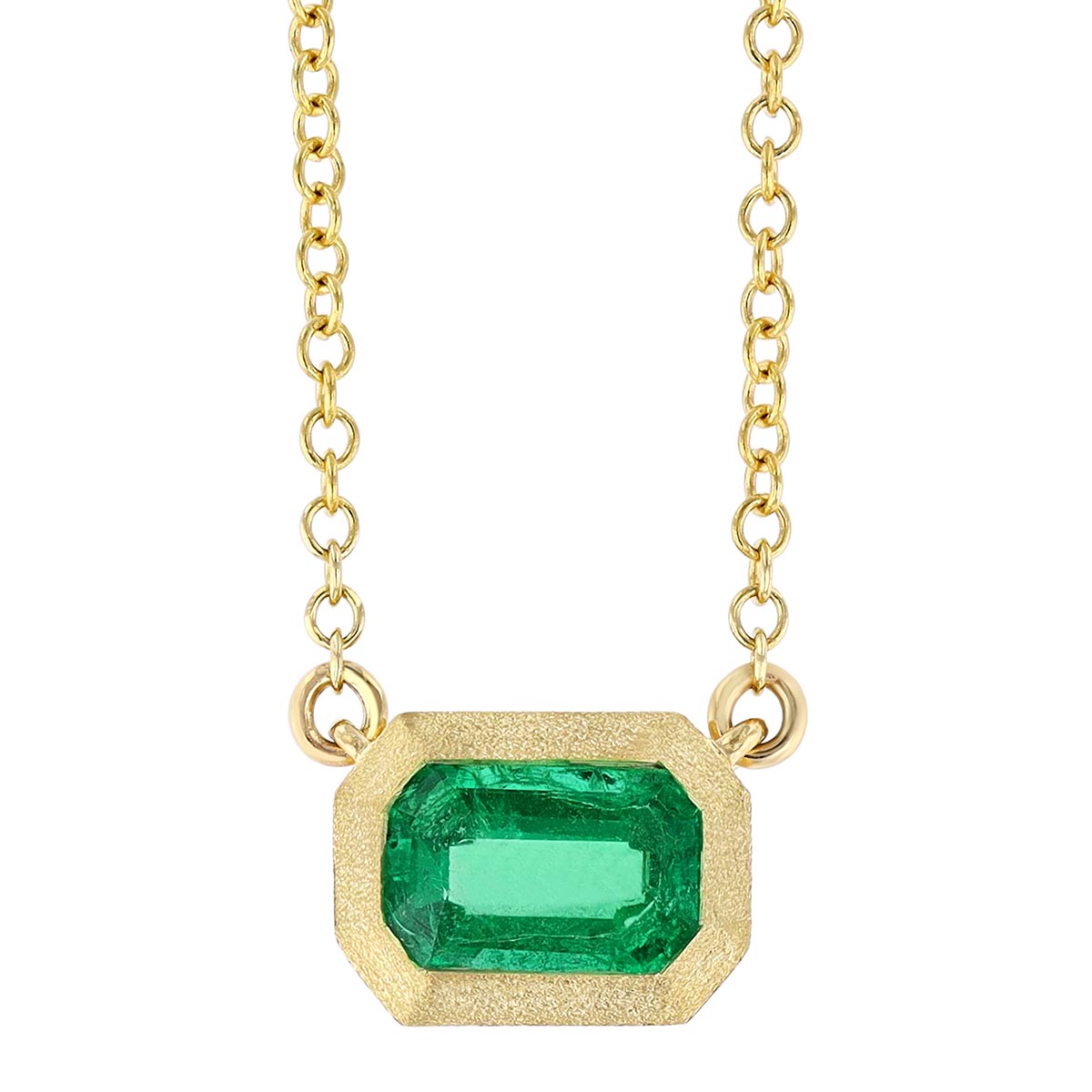 Emerald Cut Emerald Bezel Set Pendant in Yellow Gold, 18