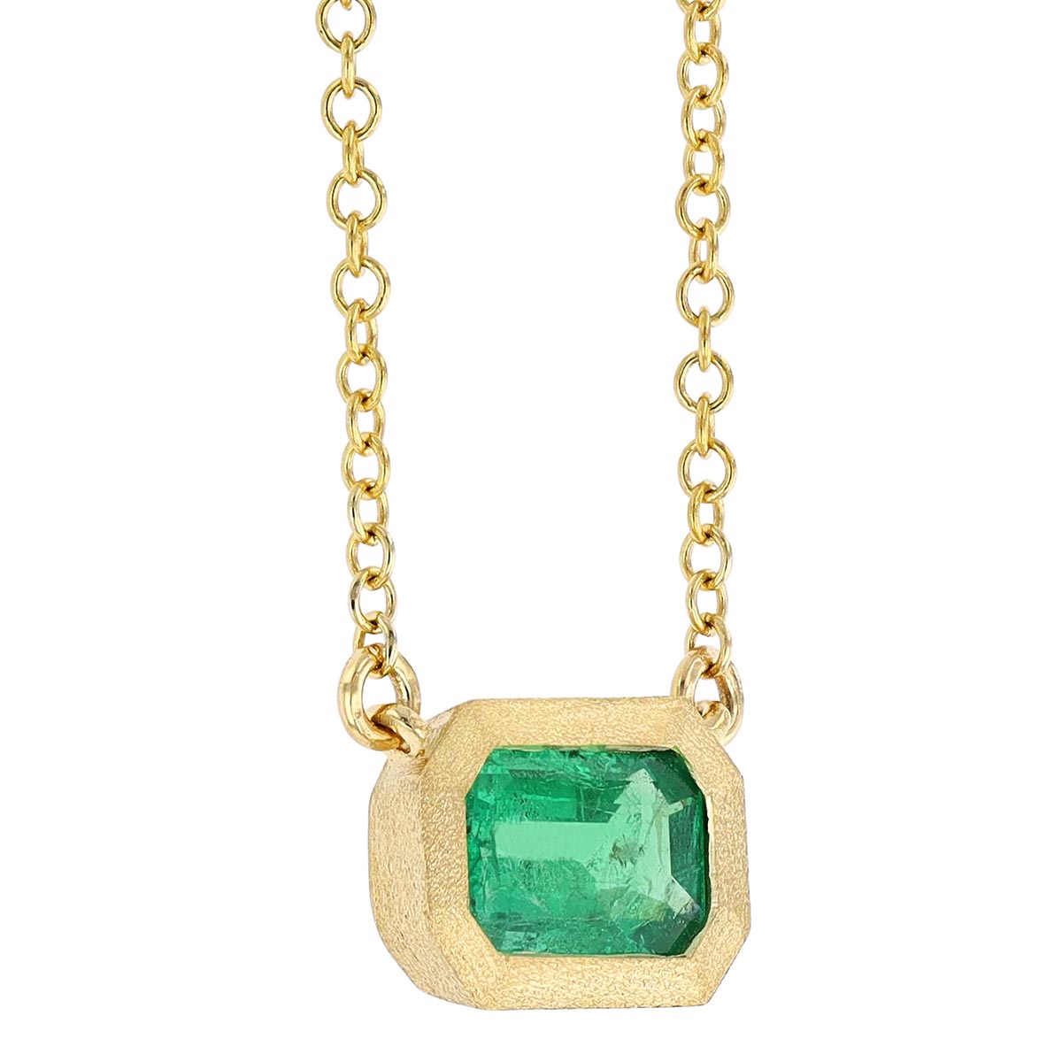 Emerald Cut Emerald Bezel Set Pendant in Yellow Gold, 18