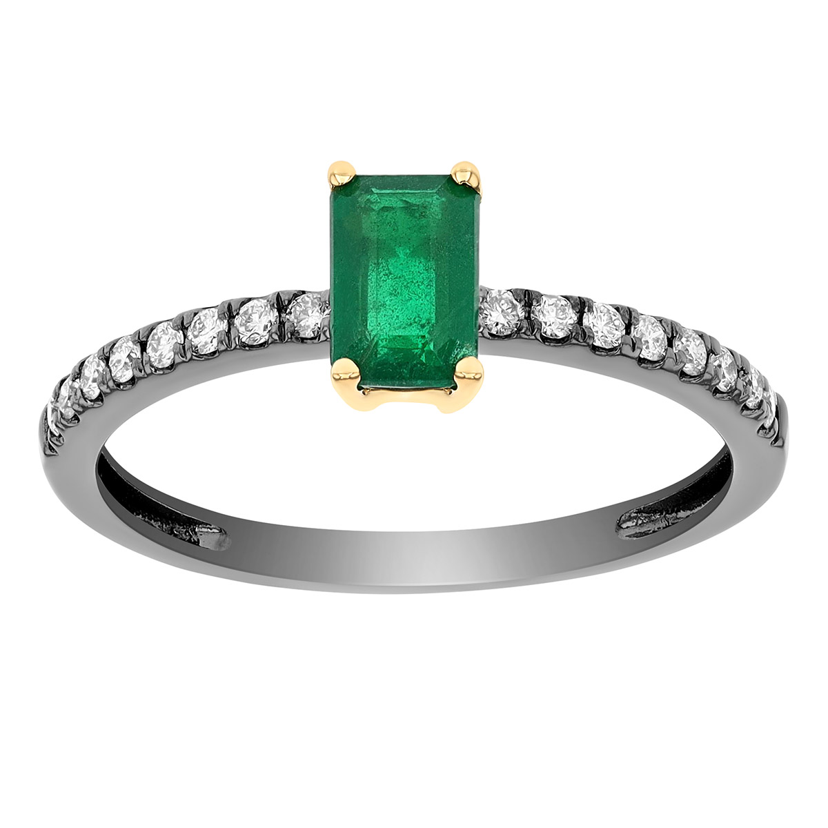 Emerald Cut Emerald & Diamond Ring in Two Tone