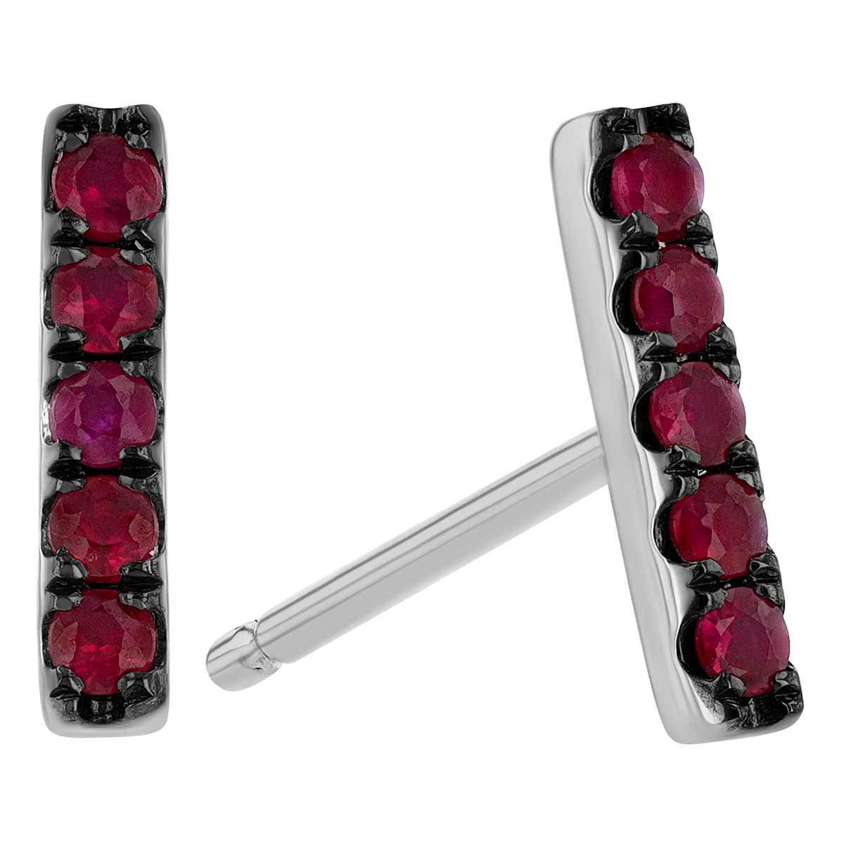 Ruby Bar Stud Earrings in White Gold & Black Rhodium