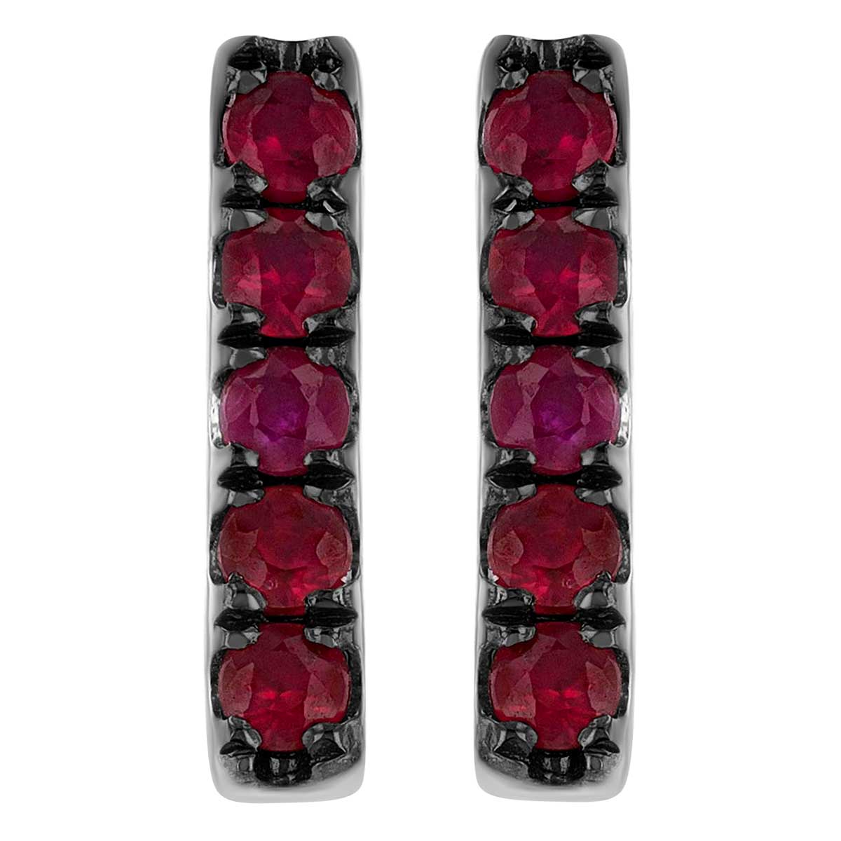Ruby Bar Stud Earrings in White Gold & Black Rhodium