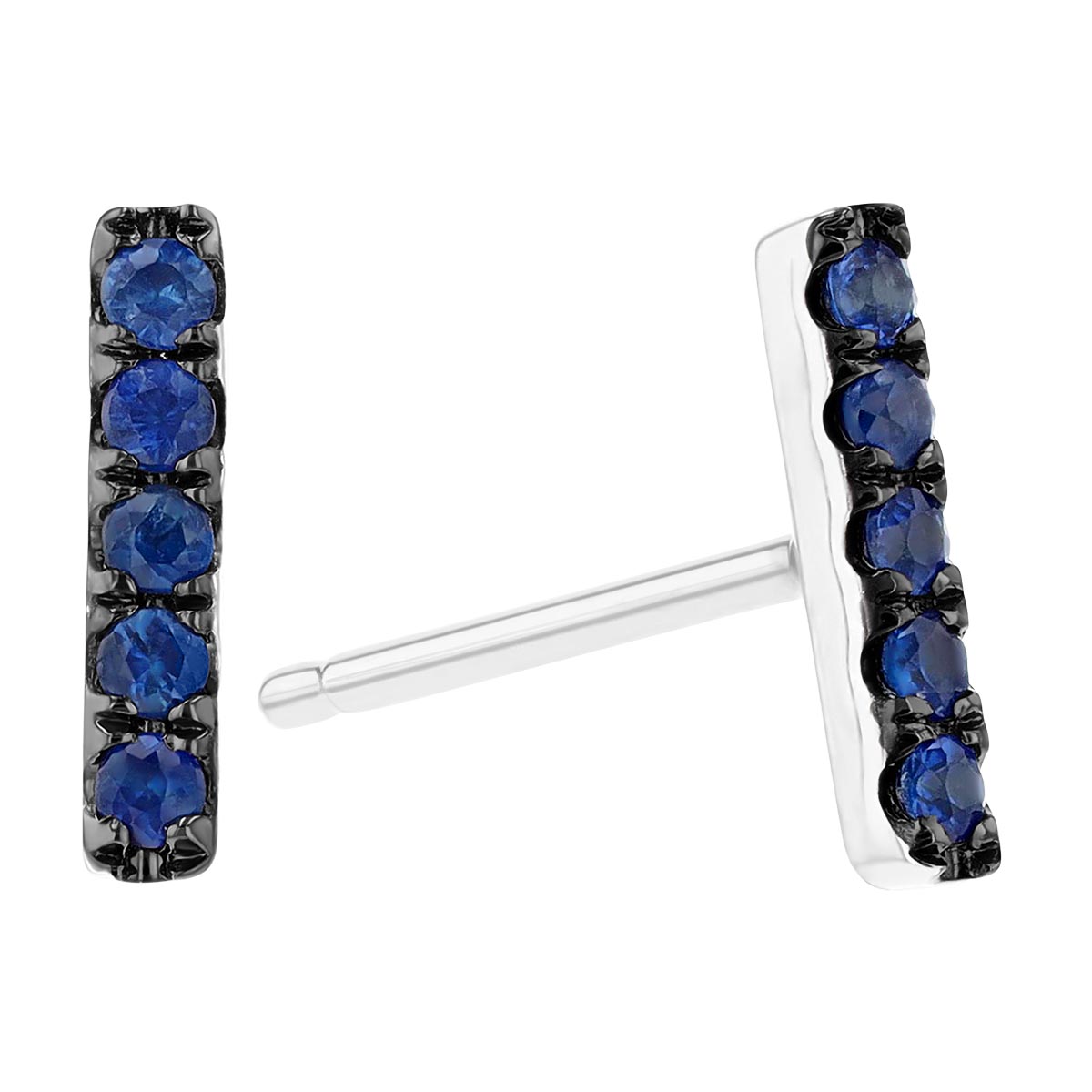 Sapphire Bar Stud Earrings in White Gold & Black Rhodium