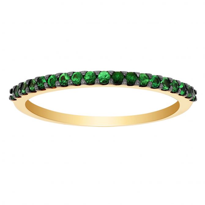 Round Tsavorite Garnet Shared Prong Stacking Ring in Yellow Gold