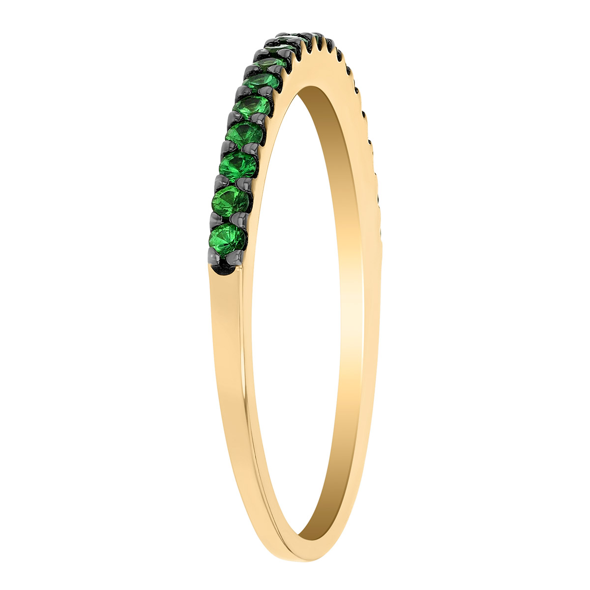 Round Tsavorite Garnet Shared Prong Stacking Ring in Yellow Gold