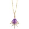 Pear Shaped Cabochon Amethyst & Diamond Crown Pendant in Yellow Gold, 18"