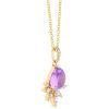 Pear Shaped Cabochon Amethyst & Diamond Crown Pendant in Yellow Gold, 18"