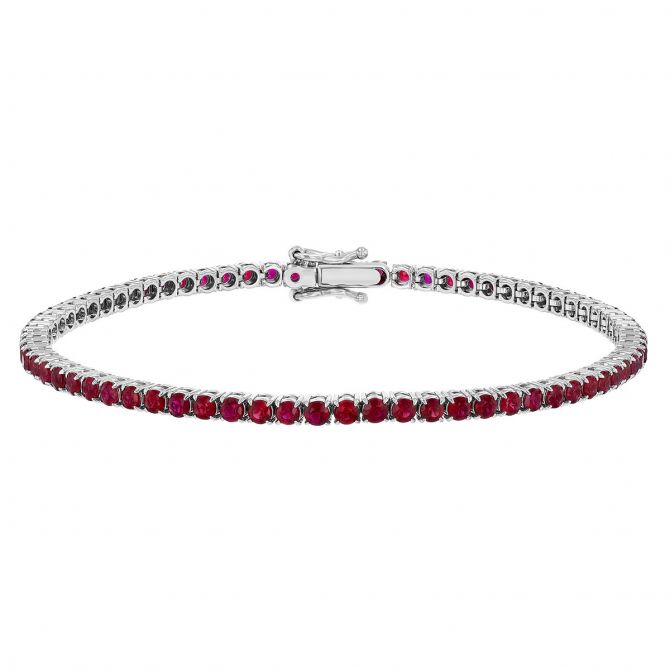 Round Ruby Tennis Bracelet in White Gold, 7", 4.92 tw