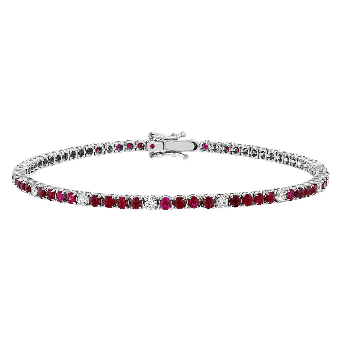 Round Ruby & Diamond Tennis Bracelet in White Gold, 7