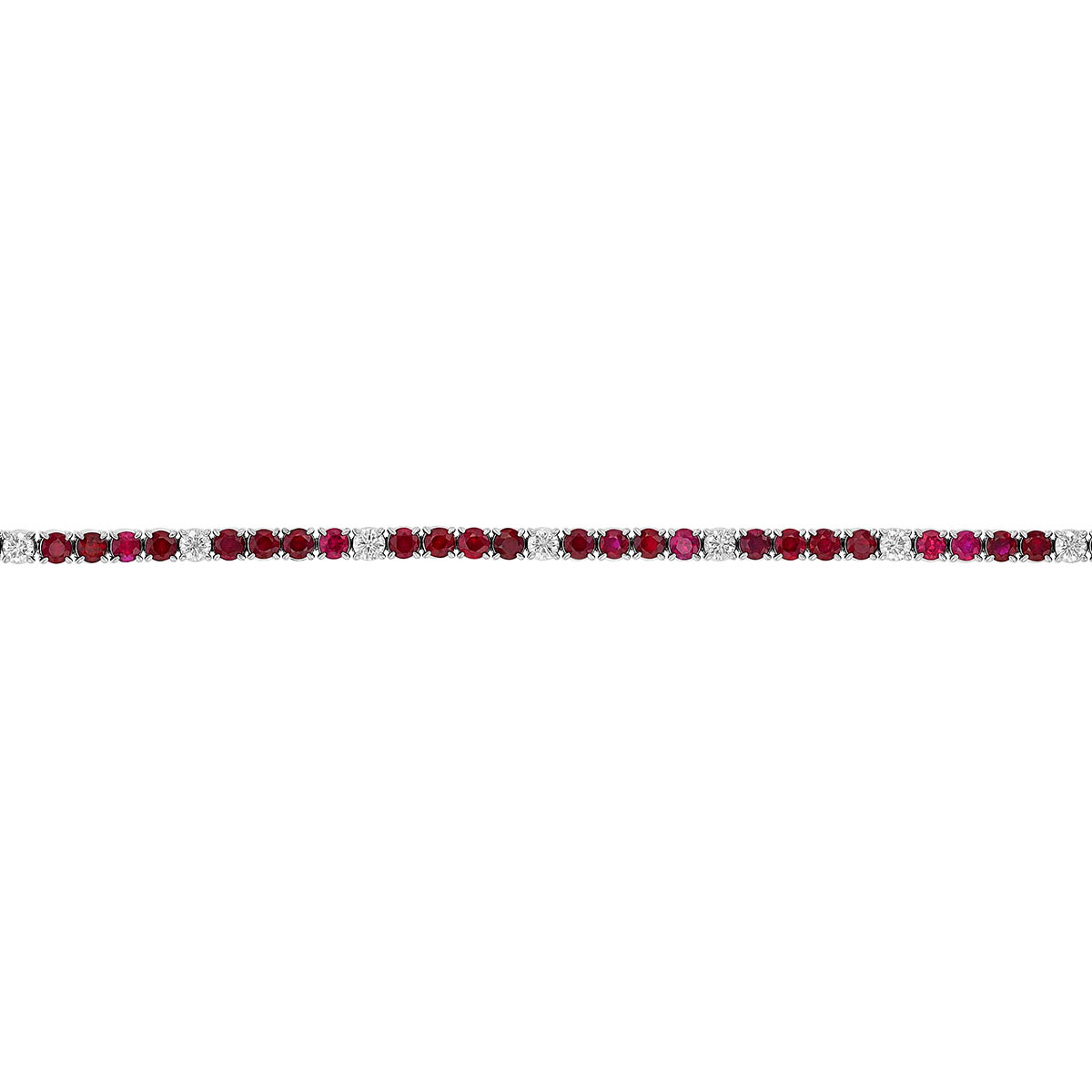 Round Ruby & Diamond Tennis Bracelet in White Gold, 7