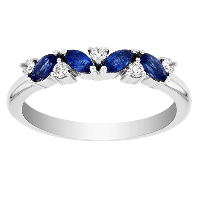 Marquise Sapphire & Diamond Alternating Ring in White Gold