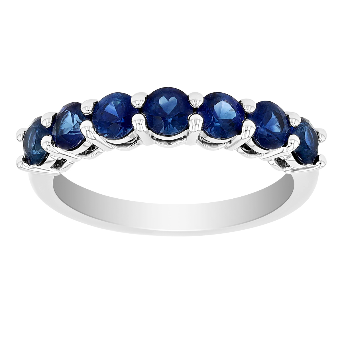 Sapphire 7 Stone Shared Prong Band Ring in White Gold