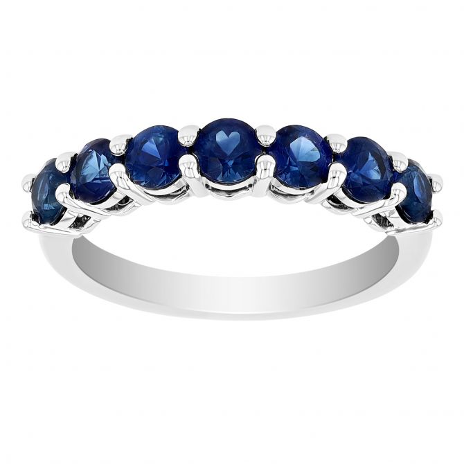 Sapphire 7 Stone Shared Prong Band Ring in White Gold