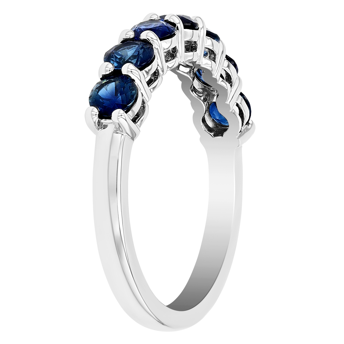 Sapphire 7 Stone Shared Prong Band Ring in White Gold
