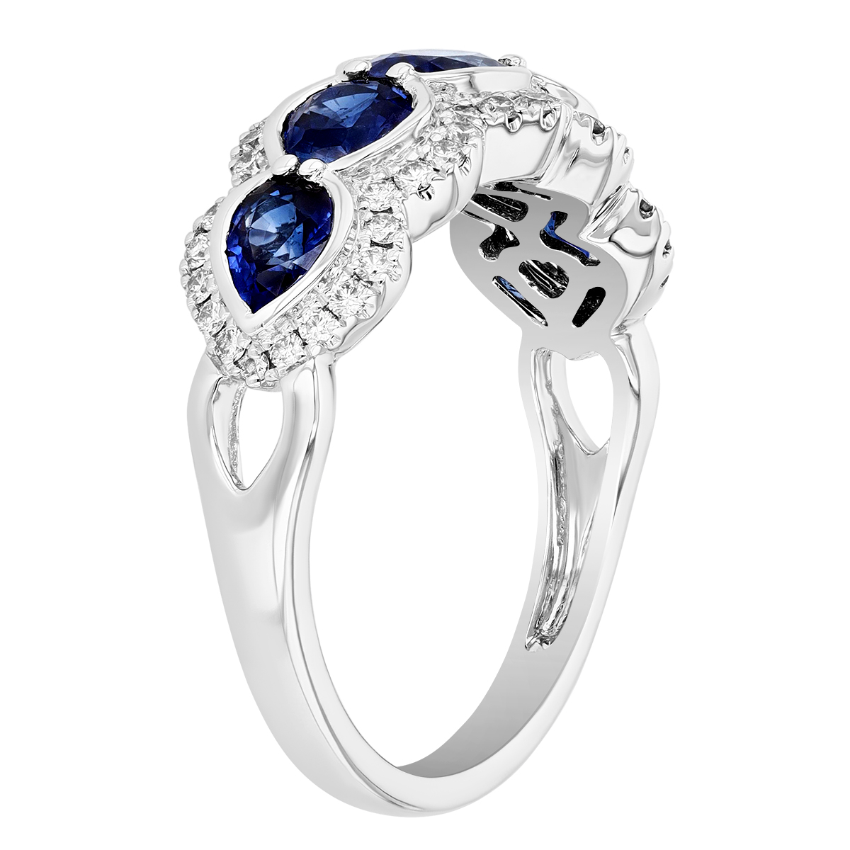 Oval Sapphire & Diamond Scalloped Ring in White Gold