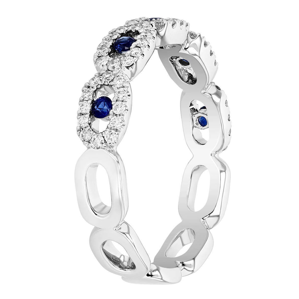 Sapphire & Diamond Open Link Band Ring in White Gold