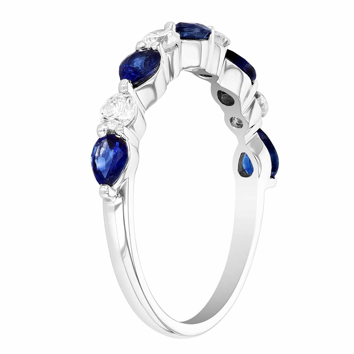 Pear Shaped Sapphire & Round Diamond Alternating Band Ring in White Gold