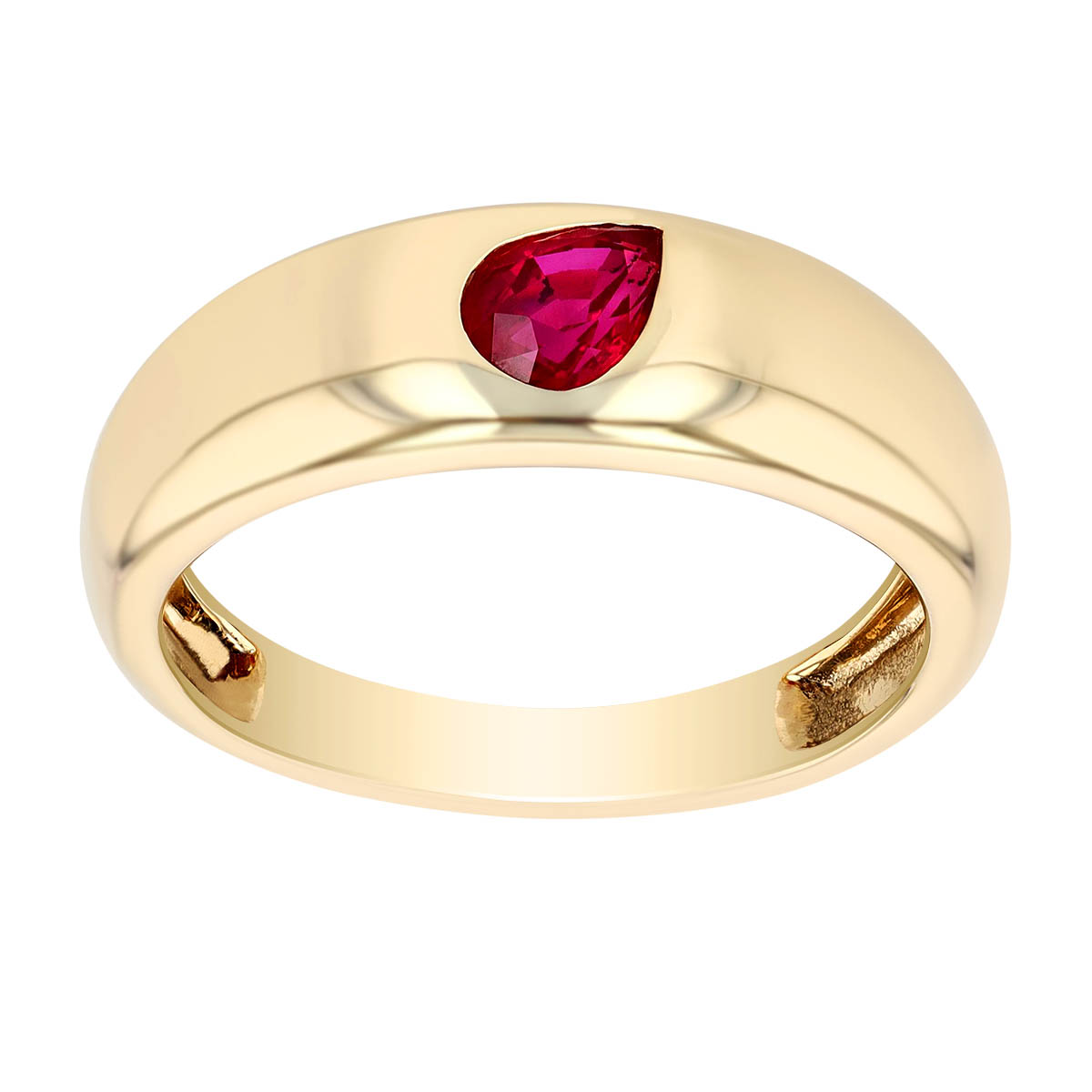 Pear Shaped Ruby Flush Set Ring in Yellow Gold
