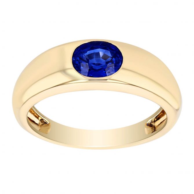 Oval Sapphire Flush Set Ring in Yellow Gold