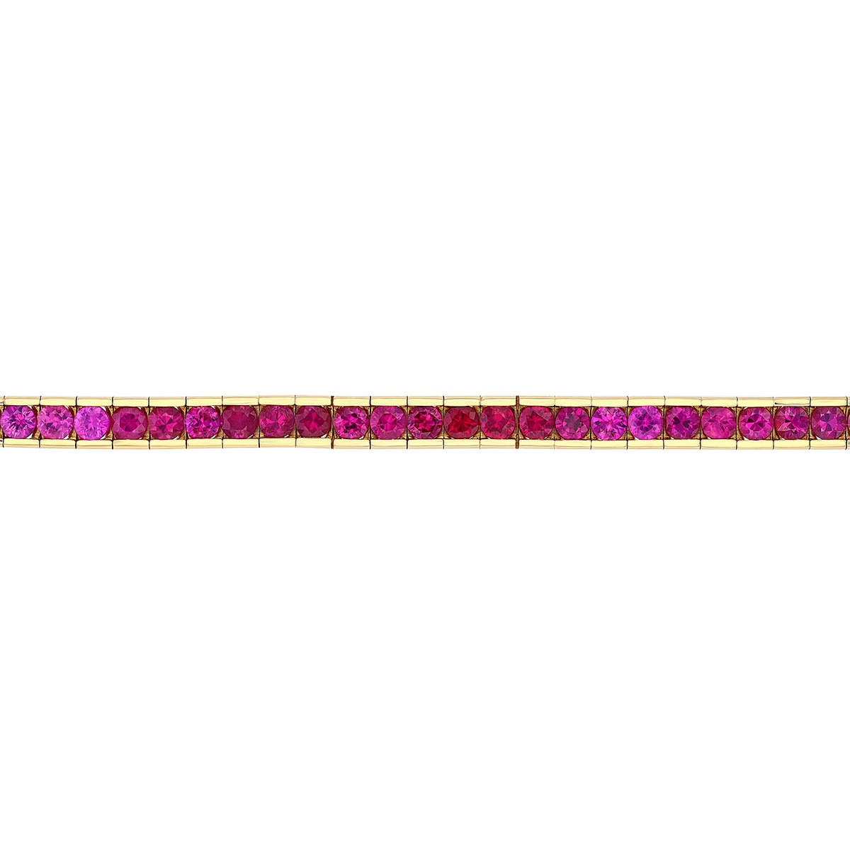 Round Pink Sapphire Channel Set Tennis Bracelet in Yellow Gold, 7