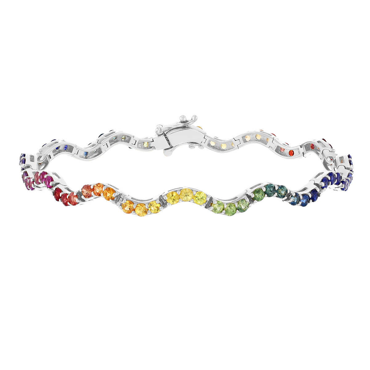 Multicolored Sapphire Wave Bracelet in White Gold, 7