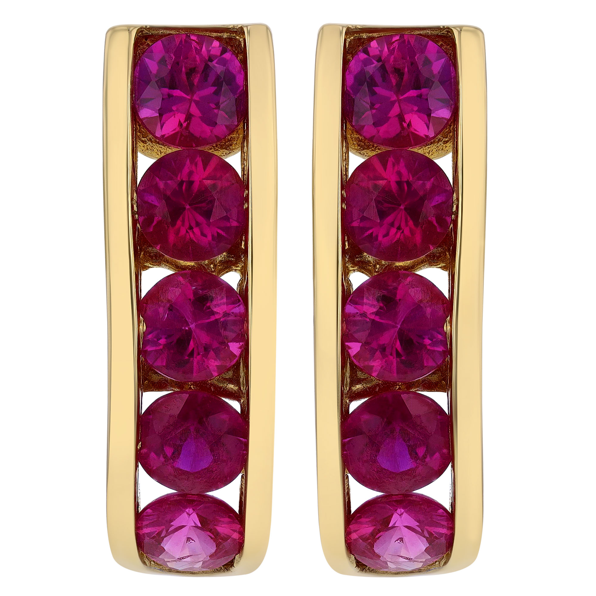 Pink Sapphire Channel Set Column Stud Earrings in Yellow Gold