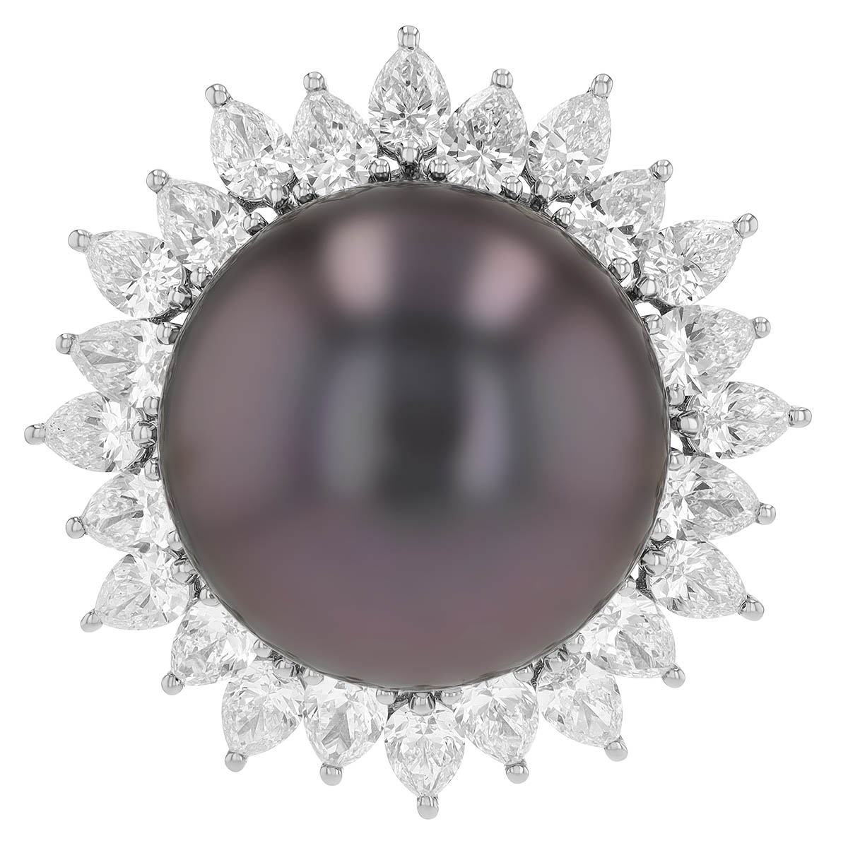 TARA Pearls Tahitian South Sea Cultured Pearl & Pear Shape Diamond Cluster Halo Ring in White Gold