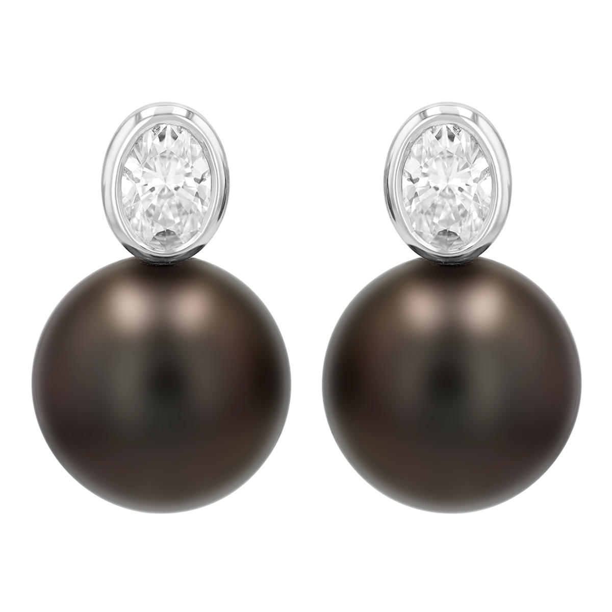 TARA Pearls Black Tahitian South Sea Cultured Pearl & Oval Diamond Drop Earrings in White Gold