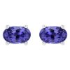 Oval Purple Sapphire Prong Set Stud Earrings in White Gold