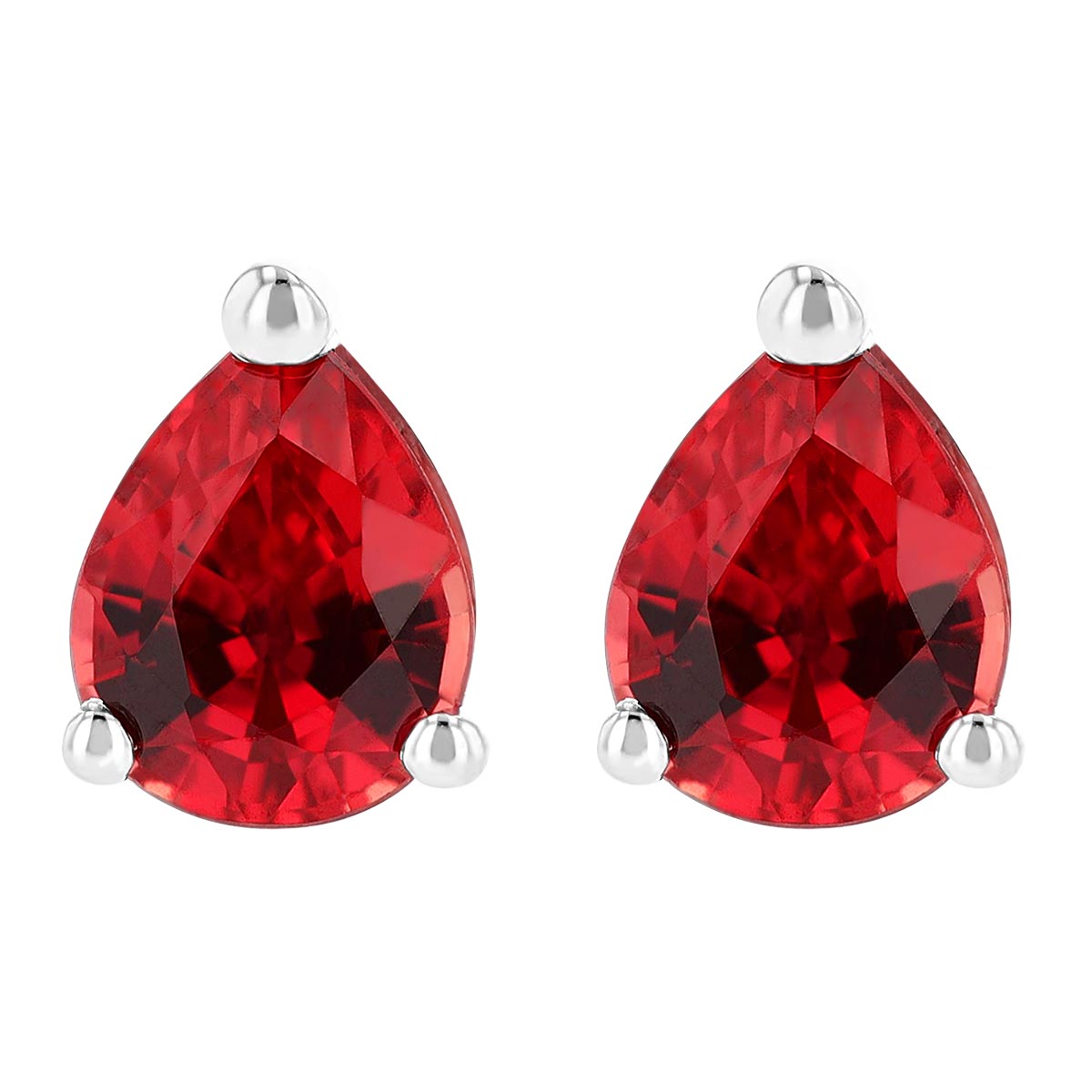 Pear Shaped Ruby Prong Set Stud Earrings in White Gold