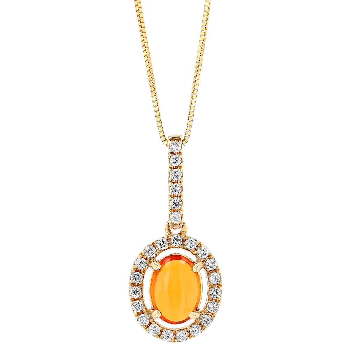 Oval Cabochon Orange Sapphire & Diamond Halo Pendant in White Gold