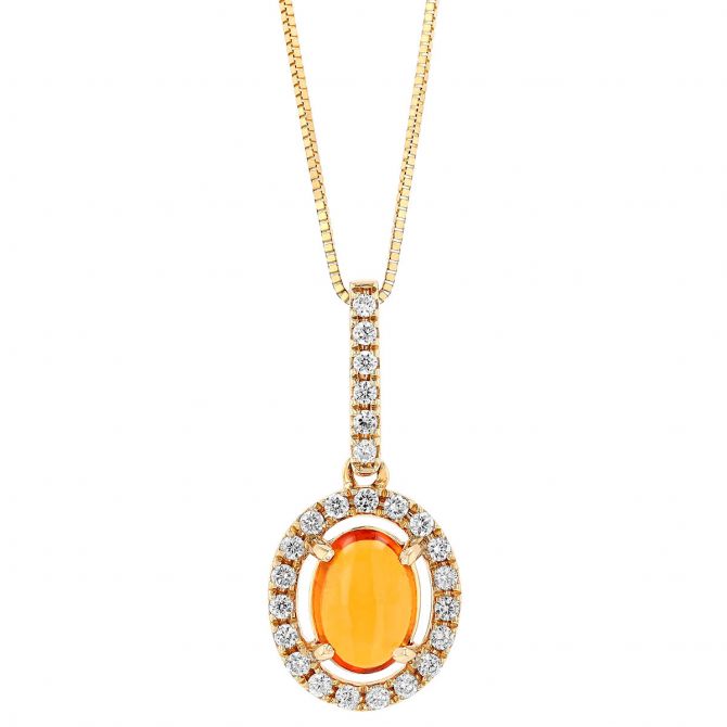 Oval Cabochon Orange Sapphire & Diamond Halo Pendant in White Gold