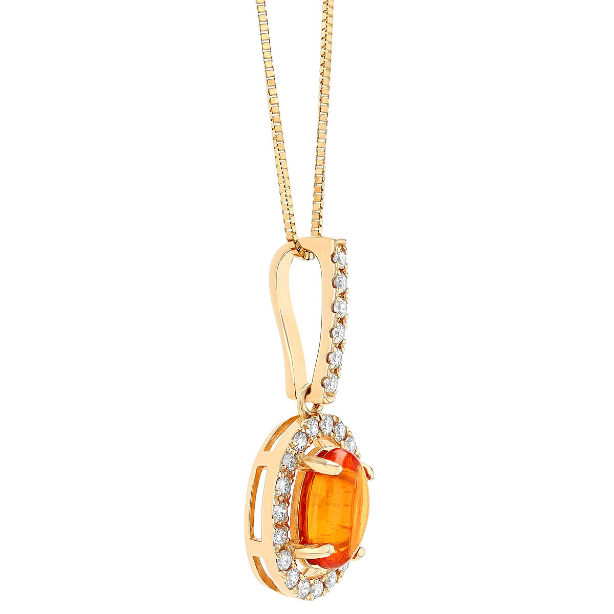 Oval Cabochon Orange Sapphire & Diamond Halo Pendant in White Gold