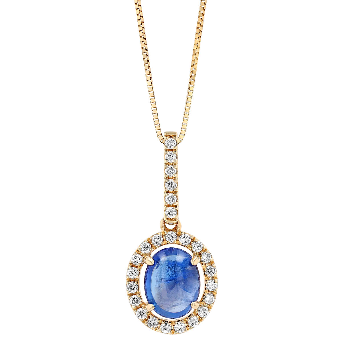 Oval Cabochon Sapphire & Diamond Halo Pendant in White Gold