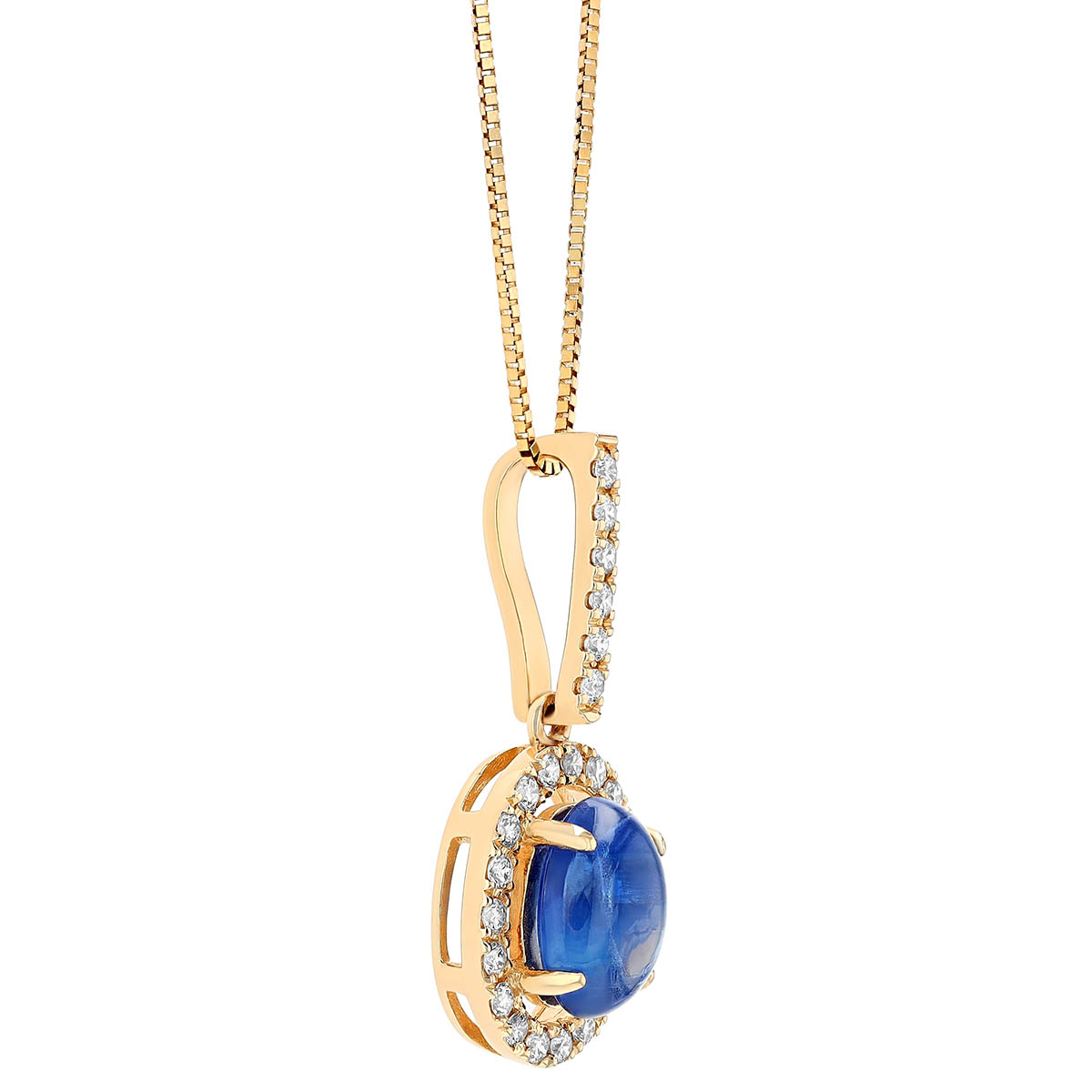 Oval Cabochon Sapphire & Diamond Halo Pendant in White Gold