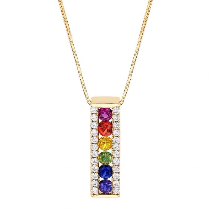 Multicolored Sapphire & Diamond Column Pendant in Yellow Gold
