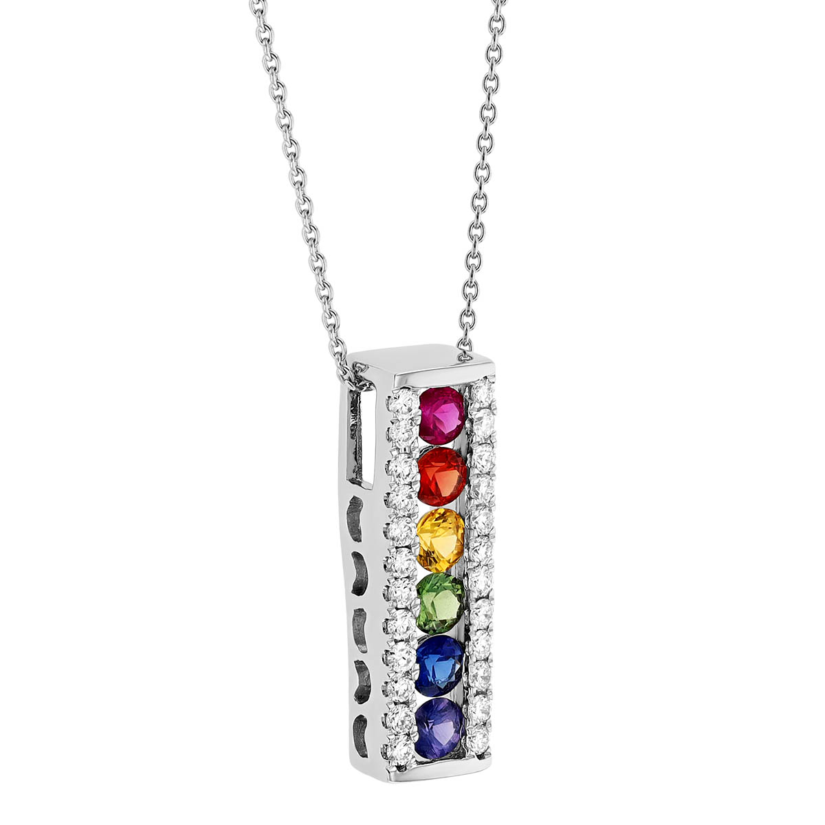 Multicolored Sapphire & Diamond Column Pendant in White Gold | Borsheims