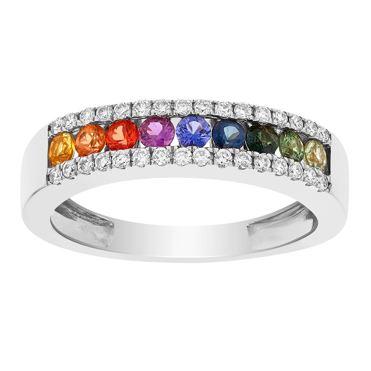Multicolored Sapphire & Diamond Channel Set Ring in White Gold