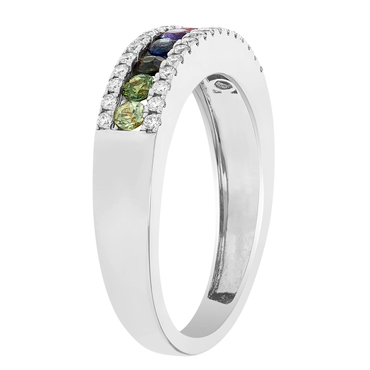Multicolored Sapphire & Diamond Channel Set Ring in White Gold