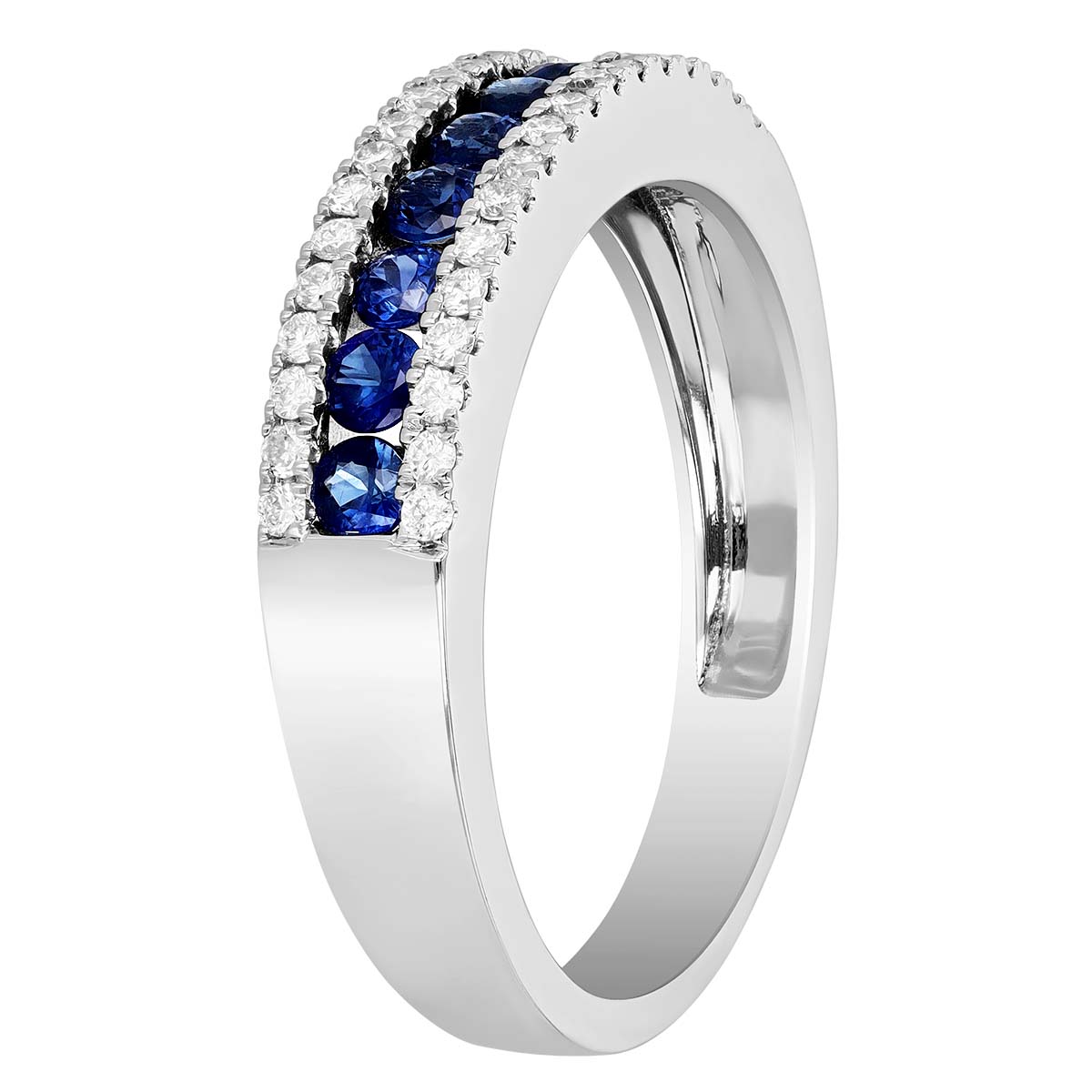 Round Sapphire & Diamond Channel Set Ring in White Gold, 0.82 tw