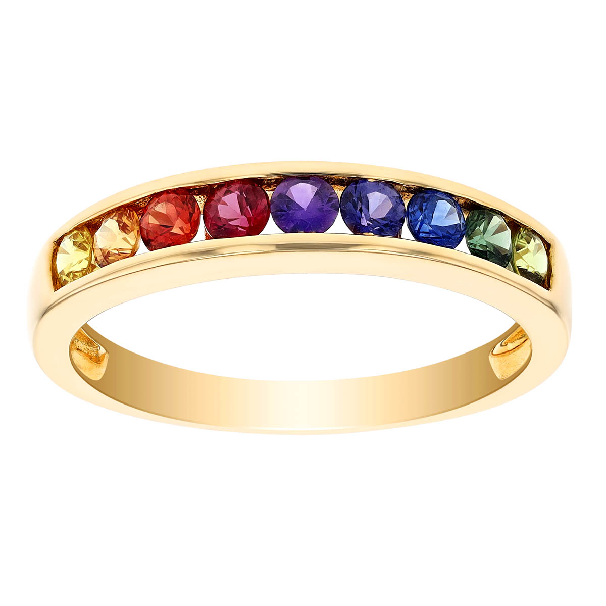 Multicolored Sapphire Channel Set Ring in Yellow Gold