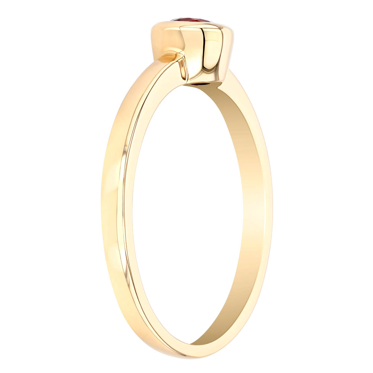 Round Ruby Bezel Set Solitaire Stacking Ring in Yellow Gold, 0.35 tw