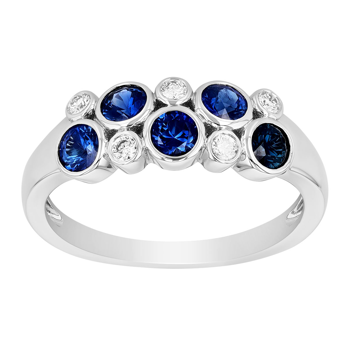 Sapphire & Diamond Bezel Set Bubble Ring in White Gold