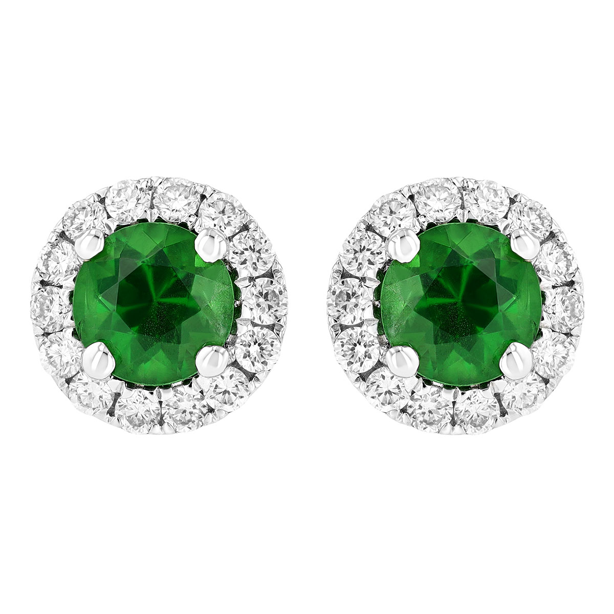 Tsavorite Garnet & Diamond Halo Stud Earrings in White Gold